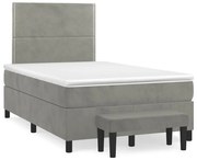 vidaXL Pat box spring cu saltea, gri deschis, 120x190 cm, catifea