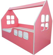 Pat tip casuta pentru copii NOVOKIDS™ Magic Pink House, 160x80 CM, Pal 18 mm, Margini anti-lovire, Protectie Laterala cu montare universala, Roz