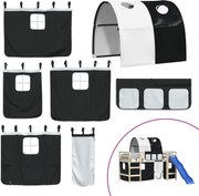 vidaXL Perdele pentru pat etajat cu tunel, alb și negru, poliester