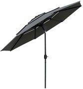 Outsunny Umbrelă de grădină exterioară umbrelă inclinabilă Ø 2,85 x 2,5 m cu manivelă, 2 deschideri, pânză 180 g/m², anti-UV, gri | Aosom Romania