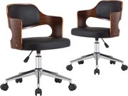 vidaXL Scaune pivotante, 2 buc. negru, lemn curbat & piele ecologică