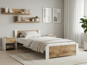 Pat de o persoana IKAROS 90 x 200 cm, stejar artisan/alb Saltele: Cu saltele Sommera 18 cm, Somiera pat: Cu lamele drepte