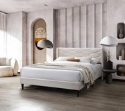 Pat tapitat Maya, 120x200, cadru din lemn cu somiera fixa, culoare Bej