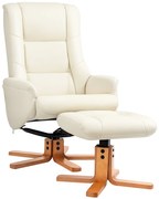 HOMCOM Fotoliu de Relaxare cu Taburet, Funcție de Culcare, Piele Ecologică, până la 150 kg, 71 x 84 x 102 cm, Crem | Aosom Romania