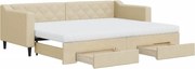 vidaXL Pat de zi cu extensie și sertare, crem, 80x200 cm, textil
