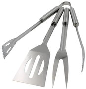 Set 3 ustensile pentru grătar – inox, 35 cm: spatulă, furculiță și clește
