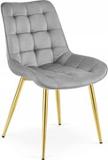 Scaun Bucatarie/Dining Joy Gri Deschis Catifea, Picioare Metalice, Finisaj Auriu