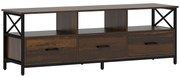 HOMCOM Dulap TV 65" în Stil Industrial cu 3 Sertare și 3 Rafturi Deschise, Dulap TV din Lemn, 147x40x50 cm, Negru | Aosom Romania