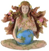 Statueta zeita pamantului Gaia cu flori si fluturi in par 18 cm