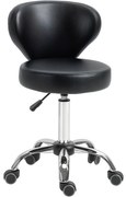 HOMCOM Taburet cu roți taburet de masaj - taburet de lucru pivotant la 360 ° - înălțime ajustabilă 49-64H cm, spătar ergonomic - metal cromat acoperit cu material sintetic negru | Aosom Romania