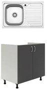 Set Masca Chiuveta Karo, Antracit/Alb, 80 x 50 x 80 cm, Chiuveta Inox, Cuva stanga