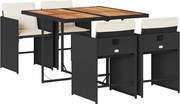 vidaXL Set mobilier de grădină cu perne, 5 piese, negru, poliratan