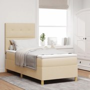 vidaXL Pat cu arcuri și saltea crem 100x200 cm țesătură