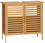 kleankin Mobila sub chiuvetă baie din bambus mobilier sub vasca 2 uși 66 x 29 x 61,5 cm | Aosom Romania