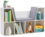 HOMCOM 2 în 1 Raft pentru copii Raft + Bancă cu scaun inclus 103 cm x 30 cm x 62 cm Alb + Gri | Aosom Romania