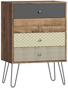 HOMCOM Comodă cu 4 sertare Picioare tip furcă din oțel Stil boem 60x39x86 cm Multicolor | Aosom Romania