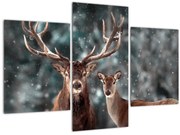 Tablou - Cerb și căprioare în pădurea înzăpezită (90x60 cm)