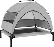 PawHut Pat pentru câini de exterior cu acoperiș, Pat înălțat pentru câini de talie medie, cu cadru din oțel, 76x61x70cm, Gri deschis | Aosom Romania