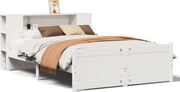 vidaXL Pat cu bibliotecă fără saltea, alb, 140x190 cm, lemn masiv pin