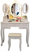 RESIGILAT- Set ILINCA, Masă de toaletă cu 3 oglinzi, iluminare LED, control touch, 7 sertare, scaun, Alb