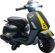 AIYAPLAY Motocicletă Electrică pentru Copii cu Licență Vespa, Baterie Reîncărcabilă 6V, Roți Laterale și Lumini, Vârsta 2-6 Ani, Verde Închis | Aosom Romania