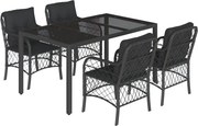 vidaXL Set mobilier de grădină cu perne, 5 piese, negru, poliratan