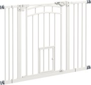 PawHut Uşa de Siguranţă pentru Câini, Barieră pentru Animale de Companie cu Ușă Mică pentru Pisici, 74-100x76 cm, Alb | Aosom Romania