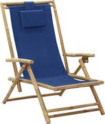 vidaXL Scaun rabatabil de relaxare, bleumarin, bambus & țesătură