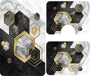 Set covoare baie antiderapante, 3 piese, model geometric marmura cu accente aurii