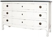 Comoda alba, din lemn de pin, cu 3 sertare, aspect vintage, Elisa