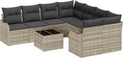 vidaXL Set de canapele pentru grădină 9 pcs Gri deschis poliratan