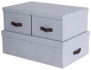 Cutii de depozitare gri-deschis 3 buc. din carton cu capac 31x47x15 cm Inge – Bigso Box of Sweden