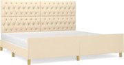 vidaXL Cadru de pat cu tăblie, crem, 200x200 cm, textil