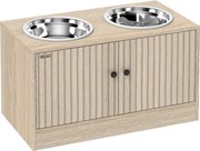 PawHut Suport pentru boluri pentru câini cu 2 boluri de 2L și dulap inferior, din lemn, 60x30x35,5 cm, stejar | Aosom Romania