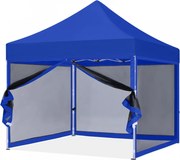 ABCCANOPY – Cort pavilion pliabil 3x3 m, cu pereți Mesh anti-insecte, înălțime reglabilă (3 trepte), impermeabil, protecție UV, Albastru,