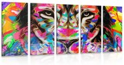 Tablou 5-piese cap de leu colorat