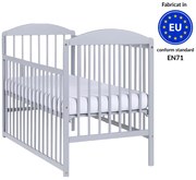 Patut din lemn masiv 120x60 cm Kidizi Orella gri cu laterala culisanta, reglabil pe 3 nivele, certificat EN71