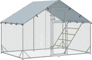 PawHut Coteț pentru Găini cu Copertină Impermeabilă și Rezistentă la UV, 300x200x195 cm, Argintiu | Aosom Romania