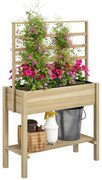 Outsunny Jardiniere pe picioare, carré potager de grădină pe picioare cu grilaj și raft, din lemn, 88 x 37 x 137 cm lemn natural | Aosom Romania