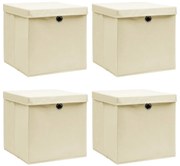 vidaXL Cutii depozitare cu capace 4 buc. crem, 32x32x32 cm, textil