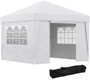 Outsunny Cort Pliabil 3x3m cu Înălțime Reglabilă, Design Pop Up, Ferestre, Alb, Perfect pentru Evenimente în Aer Liber | Aosom Romania