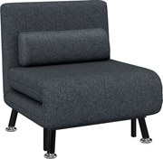 HOMCOM Fotoliu Pat 3 în 1 cu Spătar Reglabil pe 5 Nivele și Pernă, Canapea Pat Pliabilă, 75x70x75 cm, Gri Închis | Aosom Romania
