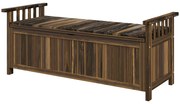 Outsunny Bancă de grădină cu 2 locuri din lemn, rezistentă la intemperii, mobilier de grădină cu spațiu de depozitare și brațe 128,5 x 56 x 53,5cm, Verkohlt | Aosom Romania