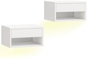 HOMCOM Set 2 Noptiere Suspendate cu LED RGB Integrat și Reglabil prin Aplicație, Sertar și Raft, 37x32x21 cm, Alb | Aosom Romania