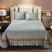 Cuvertură catifea matlasată cu broderie, gri deschis, 3 piese, 220x240 cm, CC81