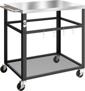 Outsunny Troller pentru Grătar de Exterior cu Blat din Oțel Inoxidabil, 4 Cârlige, Mâner și Roți Blocabile, Negru | Aosom Romania