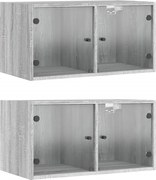 vidaXL Dulapuri de perete cu uși sticlă 2 buc. gri sonoma 68,5x37x35cm