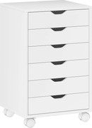 HOMCOM Sertar de Birou cu 6 Sertare Soft Close, 4 Roți, Sertar de Birou pentru Scrisori/Format A4, Dulap Vertical pentru Studio Imprimantă, 40x35x63 cm, Alb | Aosom Romania