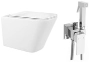 Pachet vas wc suspendat Rea, capac softclose si set dus igiena intima crom cu baterie incastrata Rea Fenix