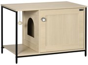 PawHut Mobilier Litiera Pisici Interior cu Minge Agățată, Ușă Magnetică, 80x48x55cm, Negru Stejar | Aosom Romania